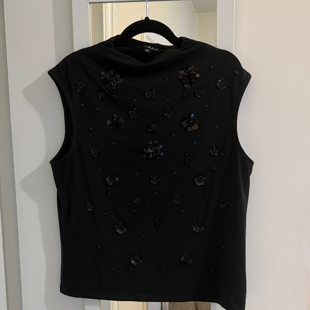 J. Crew Black Embellished Sleeveless Blouse